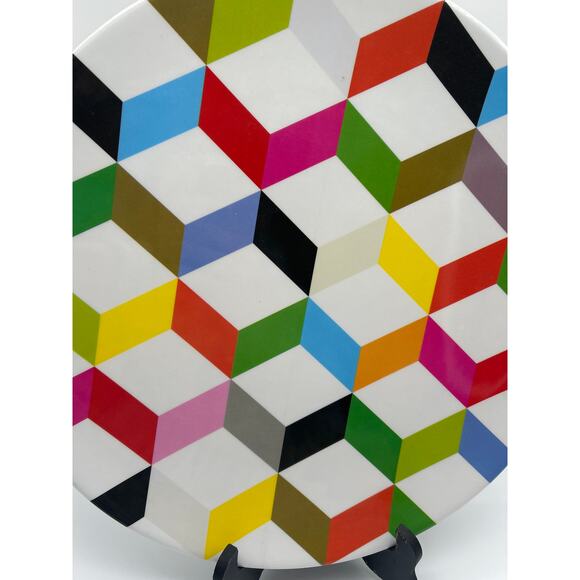 French Bull Ziggy Round Geometric Colorful Melamine Platter 15.5 Inches - Picture 2 of 7